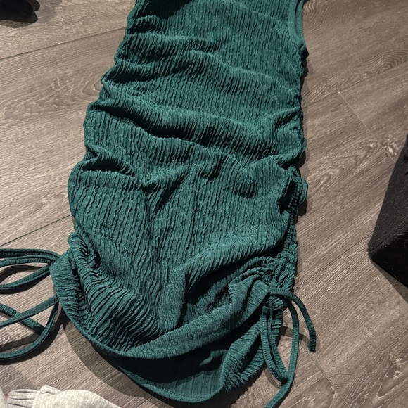 Elegant Olive Green Ruched Midi Dress - Picture 2 of 2